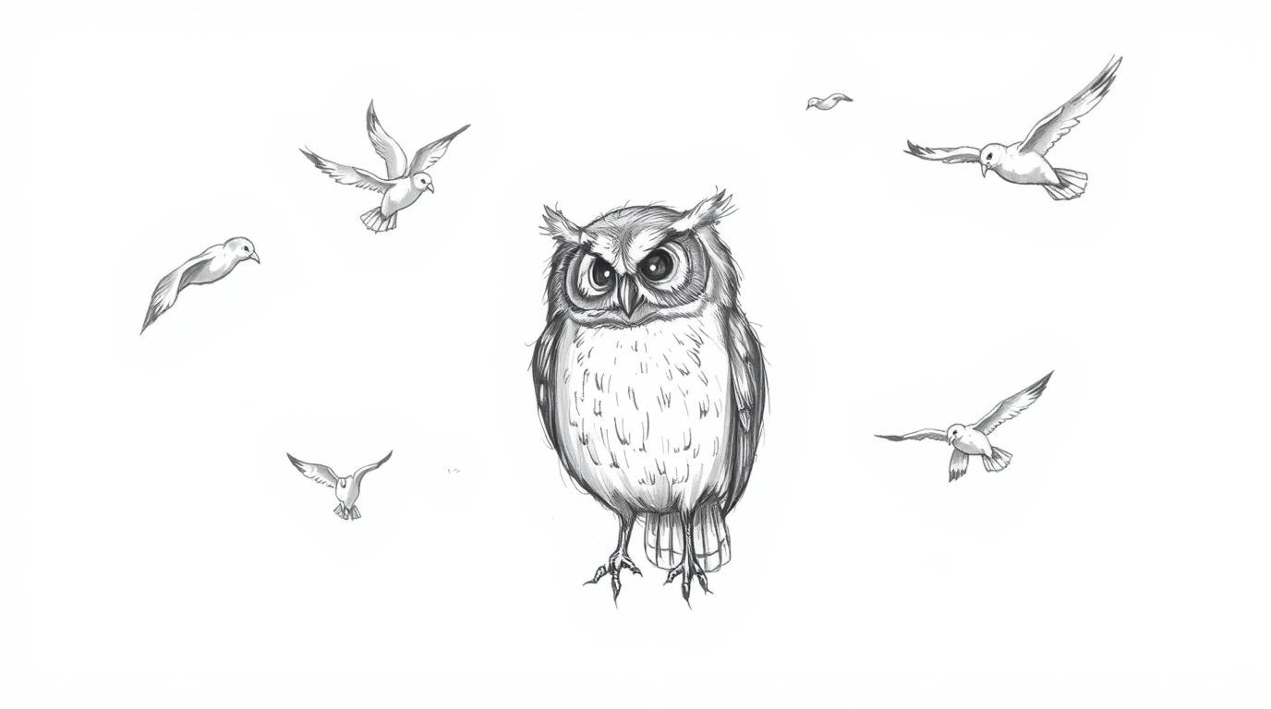 A heartwarming and visually captivating image depicting a blind owl, rendered in a textured pencil sketch reminiscent of Pixa