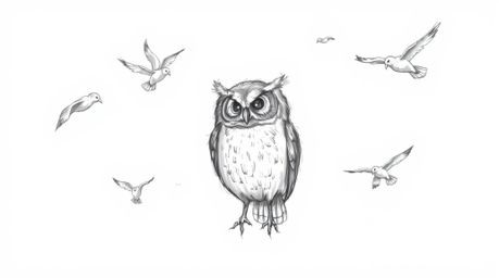 A heartwarming and visually captivating image depicting a blind owl, rendered in a textured pencil sketch reminiscent of Pixa