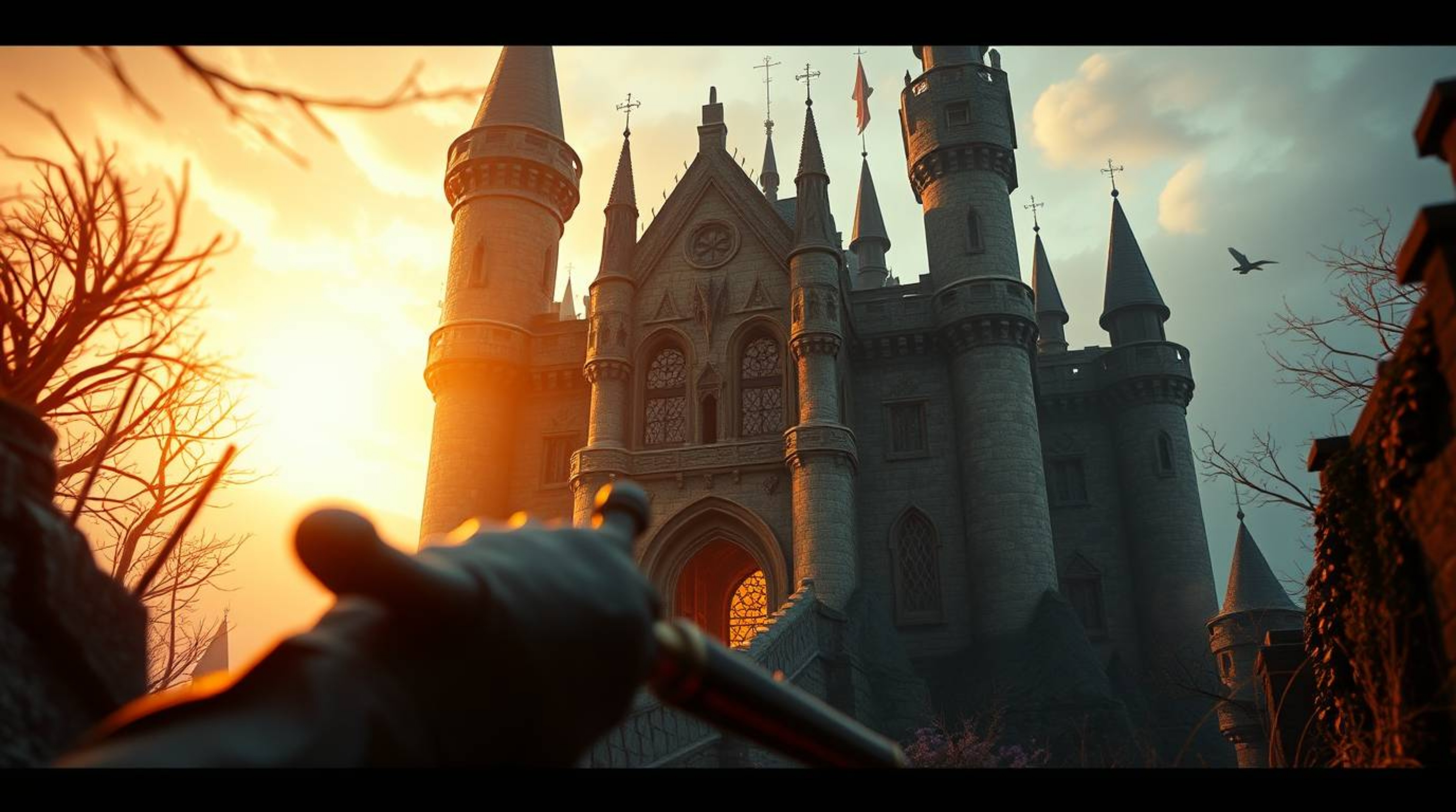 A thief infiltrates a heavily guarded castle, depicted with dreamlike and surreal imagery. This macro close-up shot captures 