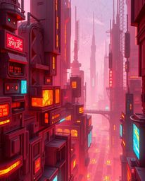 A captivating image of a futuristic city rendered in a warm, intricate origami style.  The city is in a glitch mode, showcasi
