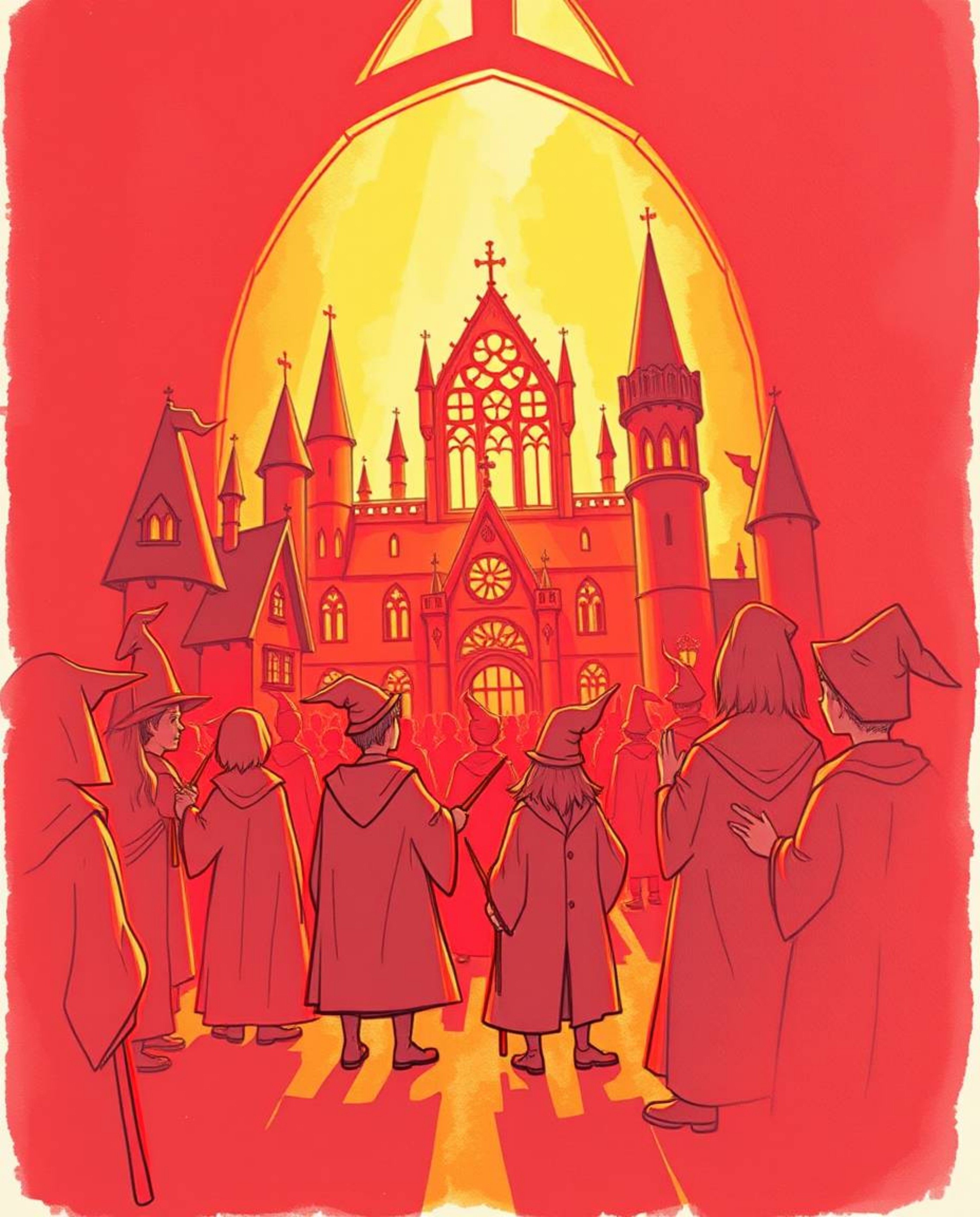 Discover a captivating hand-drawn sketch of a magical school brimming with young wizards.  This warm, color sketchnote featur