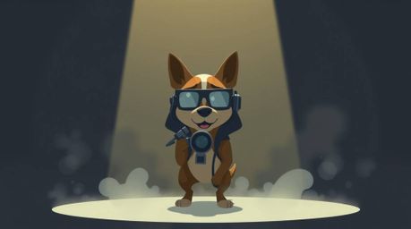 Discover a captivating illustration of a high-tech dog detective, rendered in a modern flat design with volumetric lighting. 