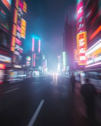 A captivating long-exposure photograph showcases a vibrant cyberpunk cityscape awash in colorful neon splashes.  The soft cin