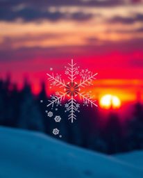 This is a geometric logo design that captures the scene of snowflakes falling during a vibrant sunset. The design is characte