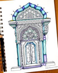 Explore the beauty of Islamic geometric patterns with this hand-drawn color sketch. Featuring intricate details and historica