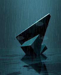 A digital painting created in a moody style, showcasing abstract shapes enhanced with glitch effects, fragmentation, and scan