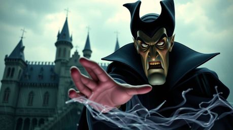 This high-resolution stock photo captures the essence of a classic Disney villain in commercial quality. Set within an old go