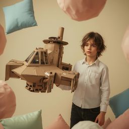 A stunning high-fashion photography series capturing the wonder of childhood ingenuity. This series depicts a young boy with 