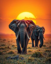 This is an extreme macro close-up photograph that captures the surreal beauty of elephants walking across a field at sunset. 