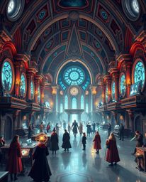 Step into a graceful and elegant magical school brimming with young wizards, showcasing a breathtaking fusion of futuristic s