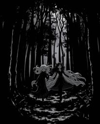 A captivating jet black illustration depicting a group of friends with extraordinary abilities as they embark on an adventure