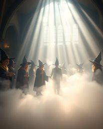 Experience the ethereal spiritual vibe of a magical school filled with young wizards.  Volumetric lighting casts visible ligh