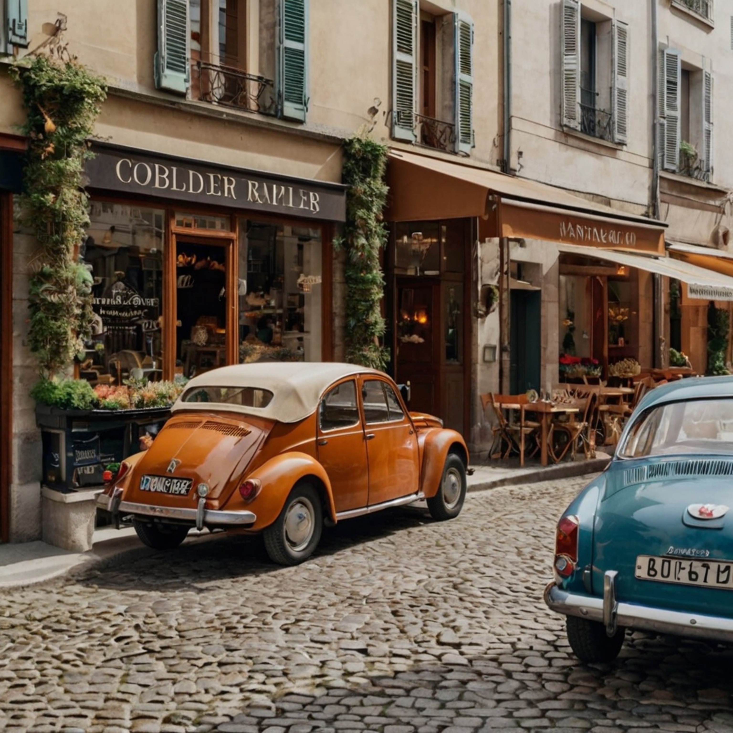Experience the allure of a charming French street, complete with inviting cafes, vibrant flower boxes, and classic vintage ca