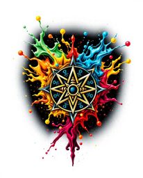 Explore a captivating blend of symbolic traditional tattoo art prints and extreme macro close-ups showcasing dynamic colorful