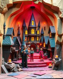 Experience a dramatic, cinematic rendition of a magical school overflowing with young wizards, brought to life through layere