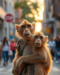 A relaxed hero, aided by a mischievous, talking monkey sidekick with light brown fur, embarks on a journey captured in candid