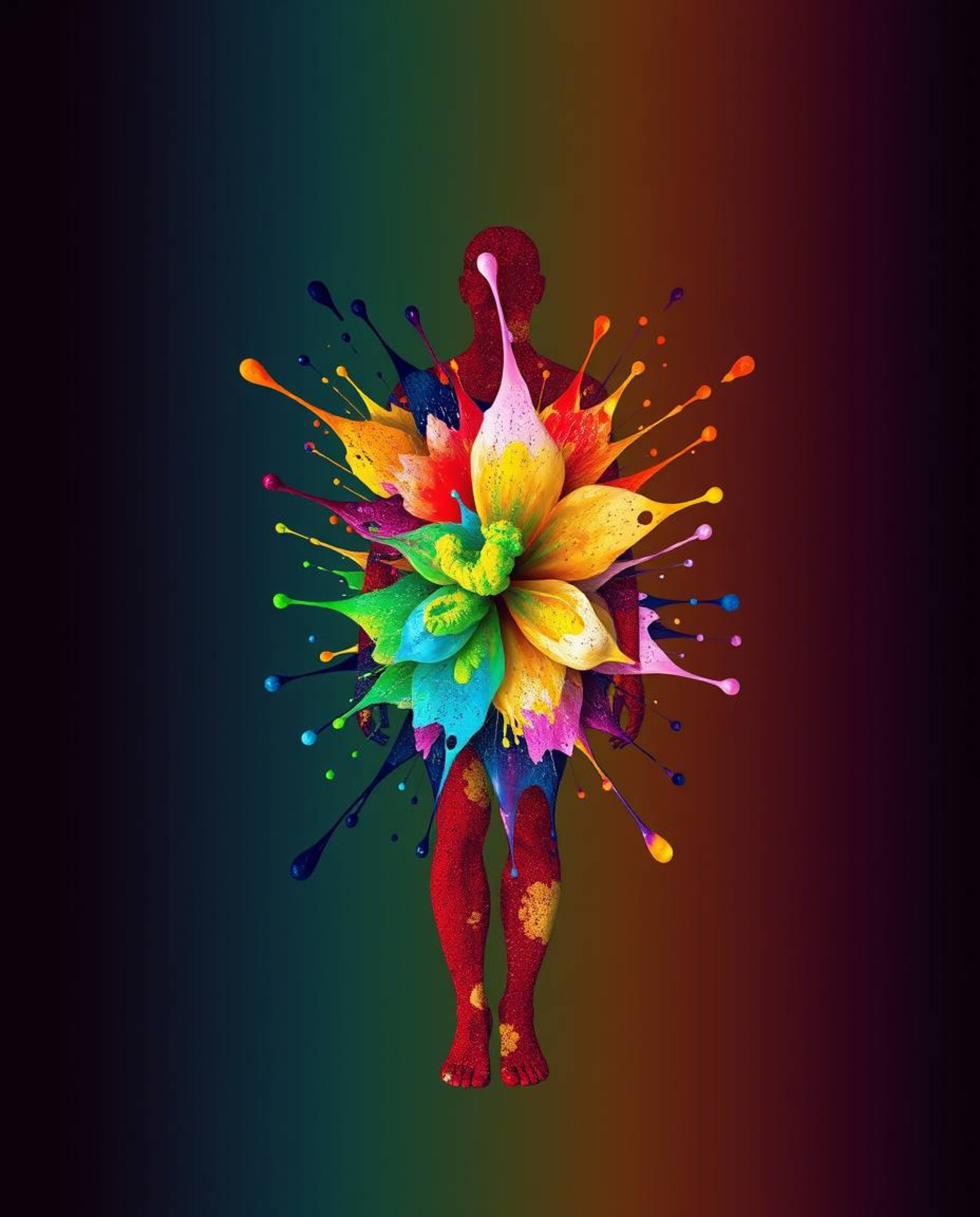 Discover a high-resolution stock photo showcasing vibrant splash patterns that artistically form a human silhouette. This mod