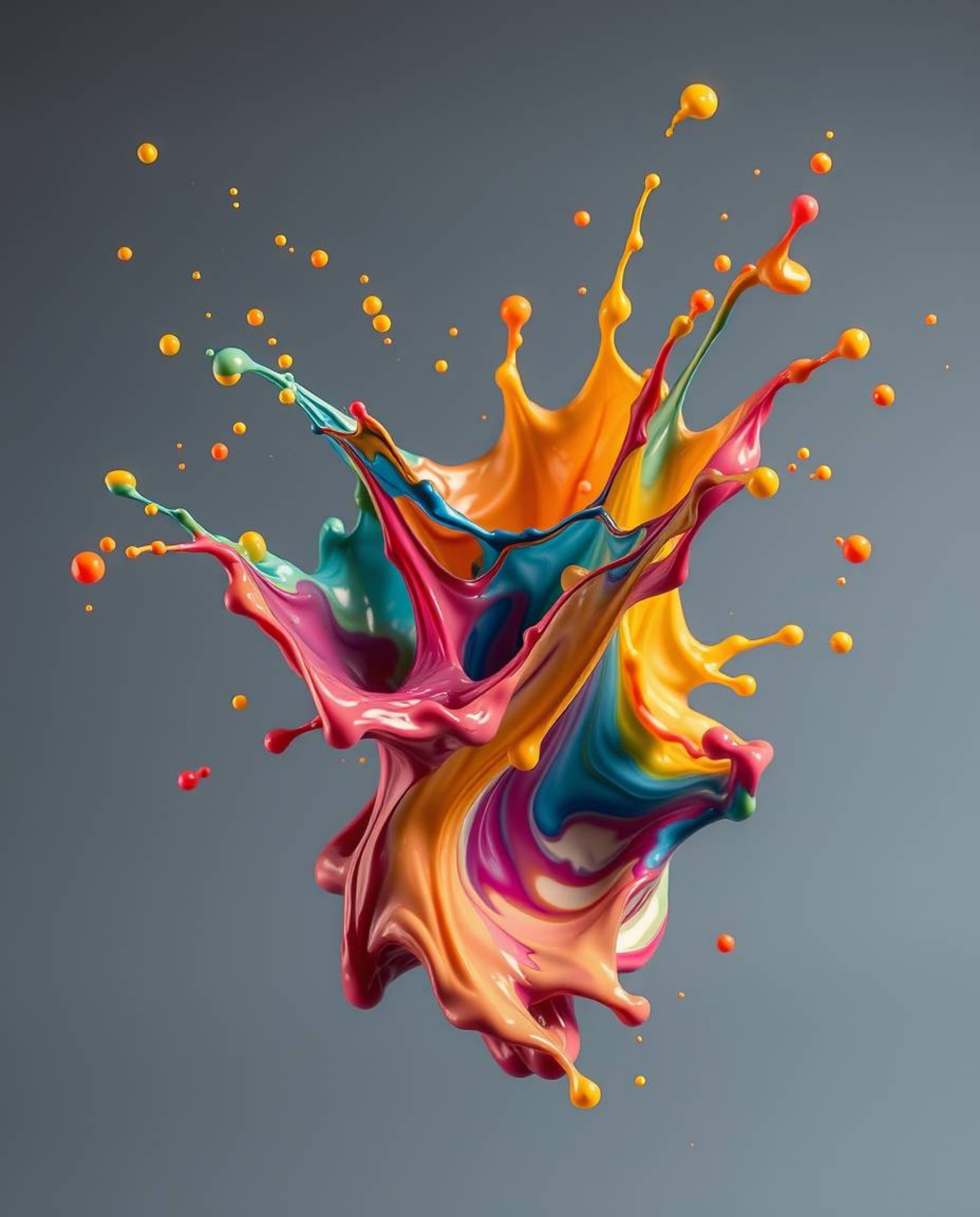 A dynamic high-speed photograph captures a vibrant paint splash suspended in mid-air, evoking the timeless aesthetic of a cla