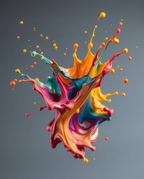 A dynamic high-speed photograph captures a vibrant paint splash suspended in mid-air, evoking the timeless aesthetic of a cla