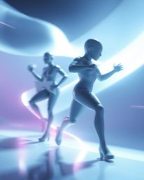 Immerse yourself in a futuristic art style where soft light gracefully illuminates dynamic 3D shapes, each boasting a smooth 