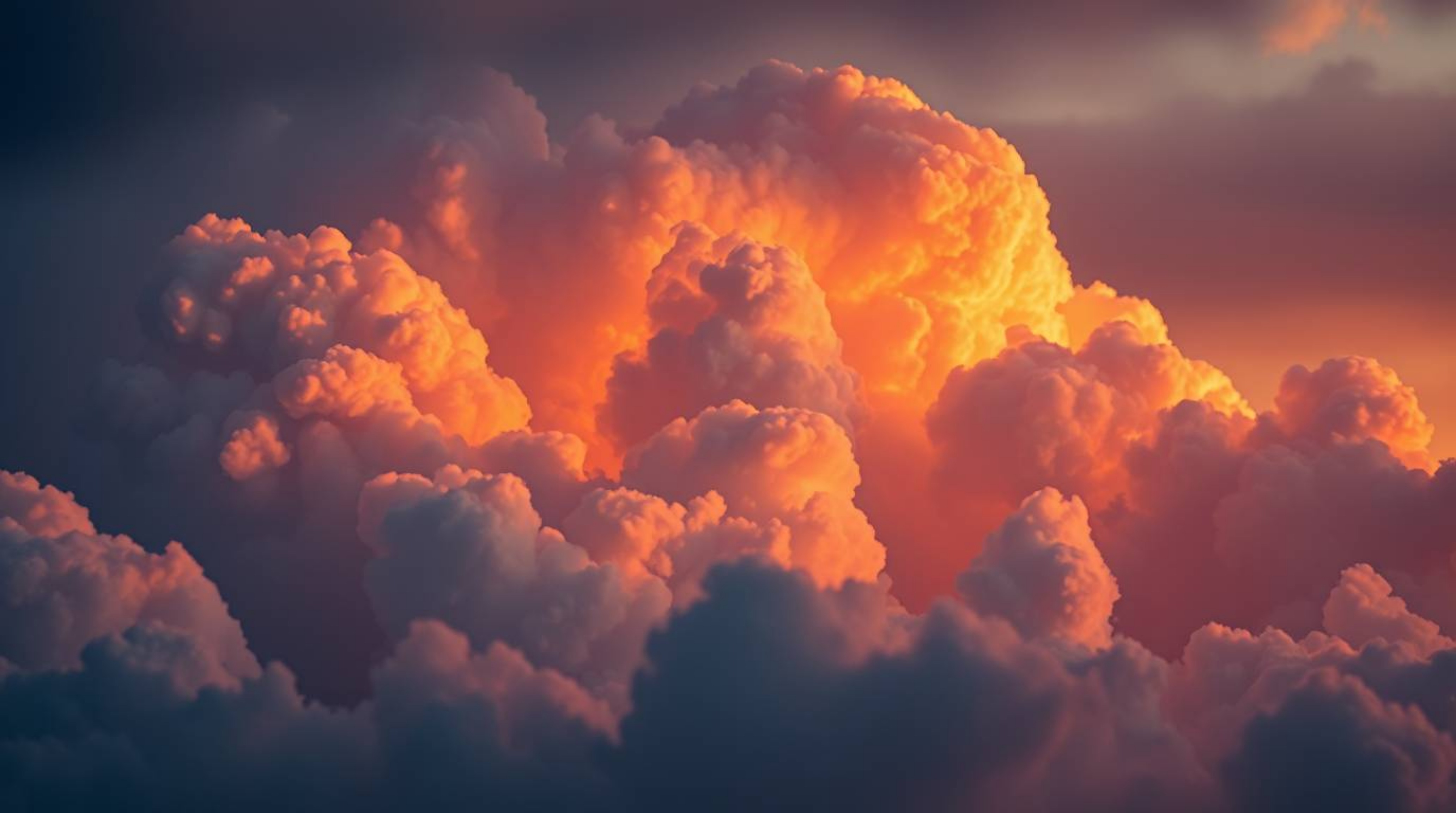 Experience the awe-inspiring beauty of thunderstorm clouds illuminated by the golden light of sunset in extreme macro close-u