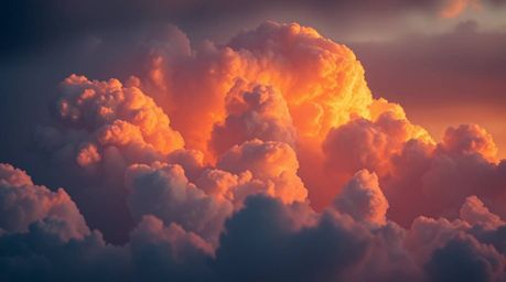 Experience the awe-inspiring beauty of thunderstorm clouds illuminated by the golden light of sunset in extreme macro close-u