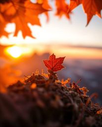 Discover an intimate perspective of a sunset from a high alpine peak with this extreme macro close-up. Bathed in warm autumn 