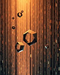 A professional photograph inspired by the Associated Press style, showcasing glitched geometric shapes dynamically floating w