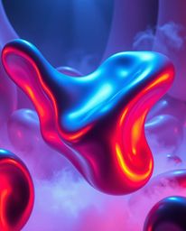 Immerse yourself in a world where volumetric lighting illuminates smooth 3D fluid shapes with metallic textures, seemingly fl