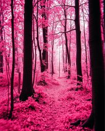 This image is an extreme macro digital photograph of a forest scene, heavily manipulated with digital glitches and rendered i