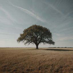A minimalist sketch captures the stark beauty of a solitary tree in a vast, empty field. The artwork emphasizes bold strokes 