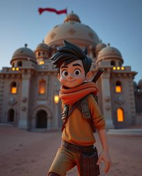 Explore a vibrant desert adventure with a Disney-style hero in this precisely detailed architectural color photograph. Sharp 