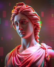 This artwork blends the timeless beauty of classical sculpture with the modern aesthetic of glitch art, creating a captivatin