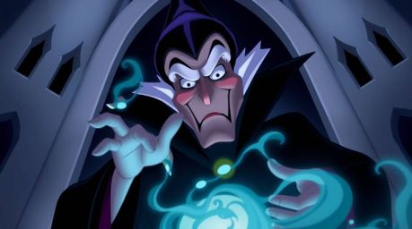 A classic Disney villain, with expressive features and a captivating presence, is depicted casting a powerful spell within th