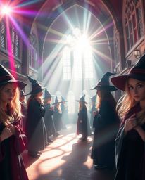 Immerse yourself in a graceful and elegant depiction of a magical school, teeming with young wizards honing their craft. The