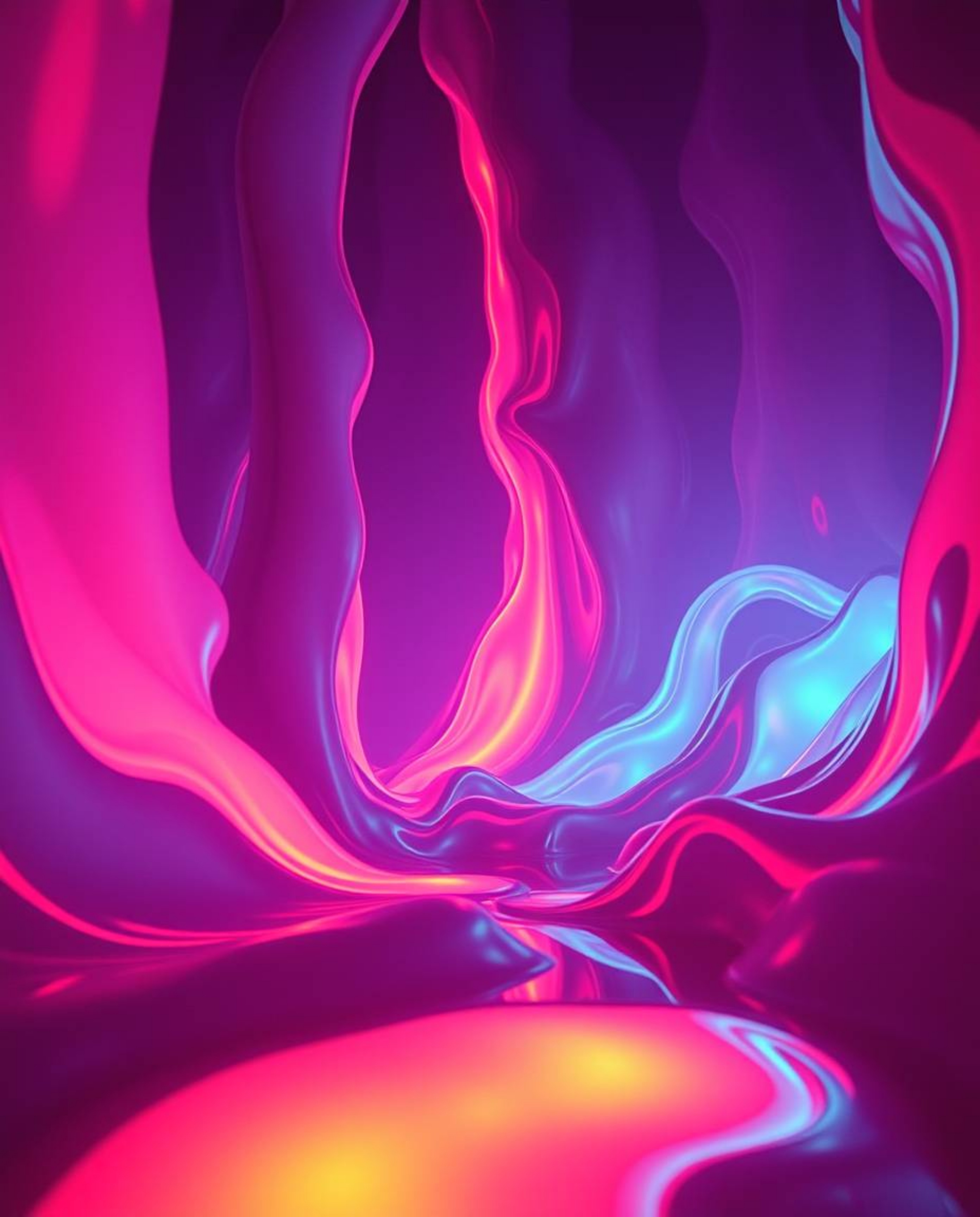 Experience a moody, low-angle perspective of a hyperrealistic sci-fi environment filled with surreal 3D fluid shapes resembli
