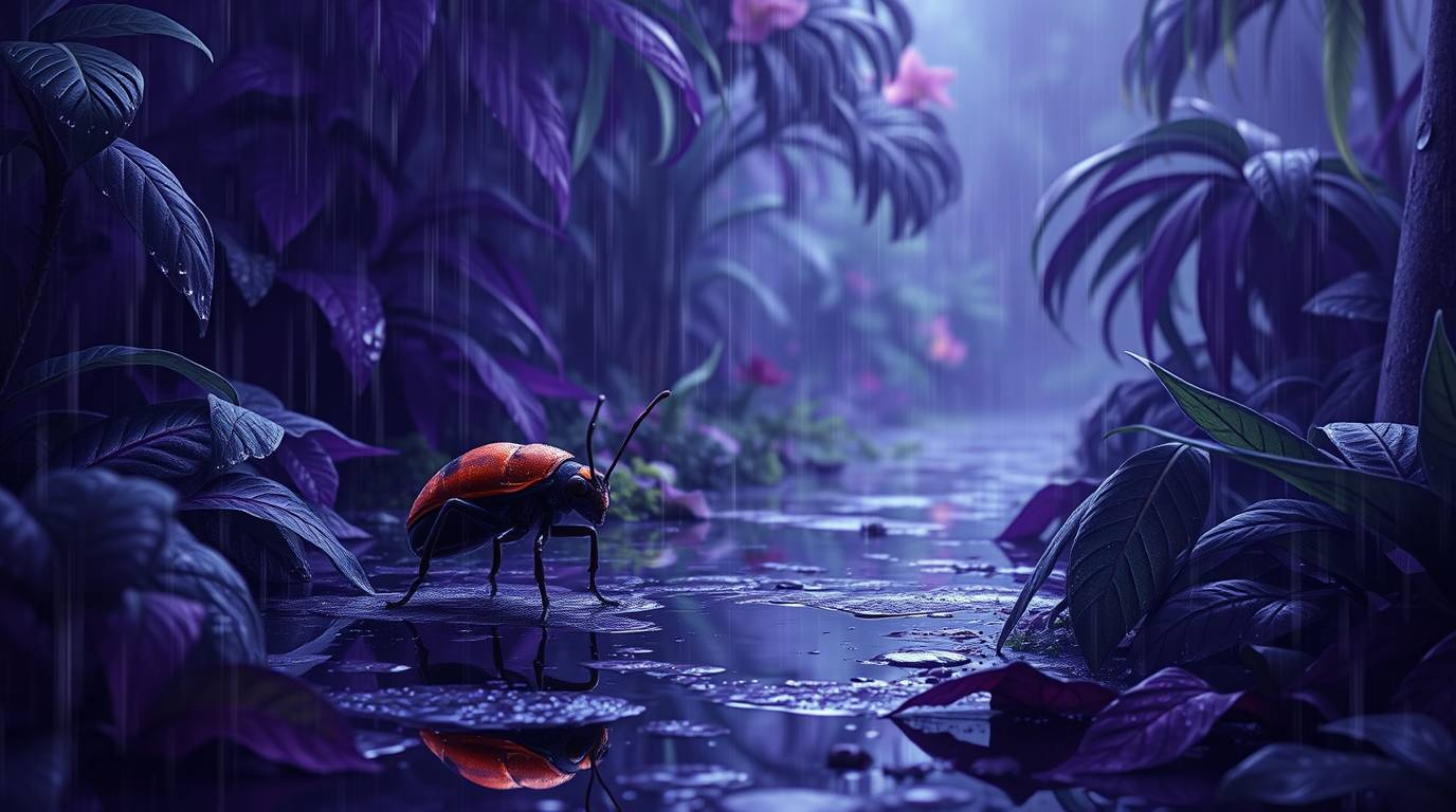Immerse yourself in a captivating digital painting featuring a bug-sized hero embarking on an epic adventure through a backya
