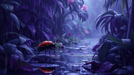 Immerse yourself in a captivating digital painting featuring a bug-sized hero embarking on an epic adventure through a backya