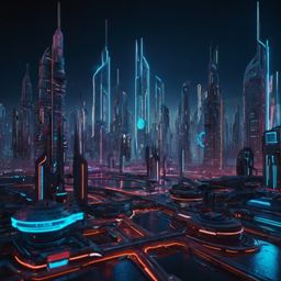 Explore a stunning 3D model of a futuristic cityscape, complete with sleek flying vehicles zipping between towering skyscrape
