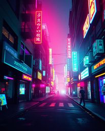 Experience the vibrant chaos of a cyberpunk street scene rendered in pixelated glitch art. This image features a neon haze, f