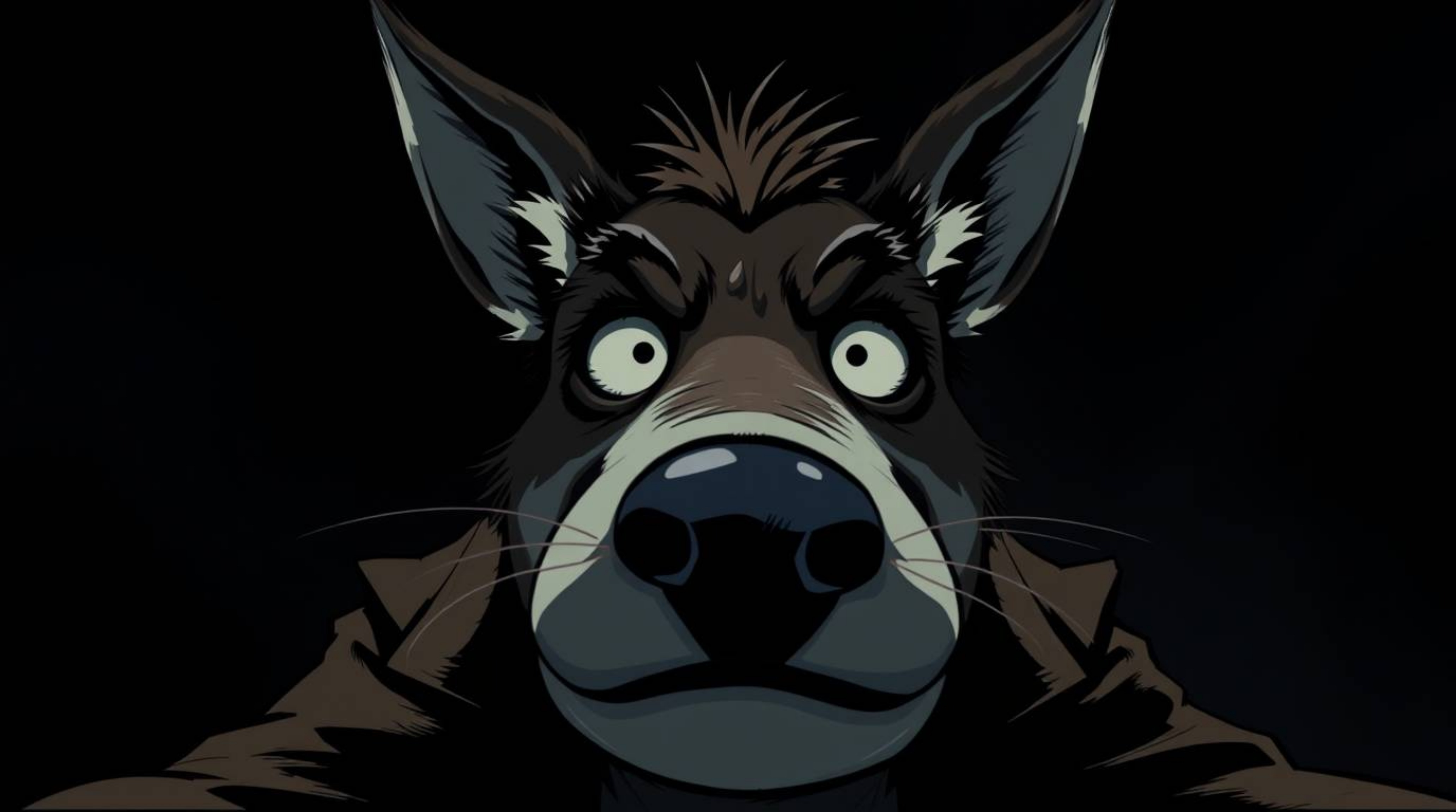 A captivating high-angle portrait showcases a sarcastic animal sidekick with intensely expressive eyes. The image features st