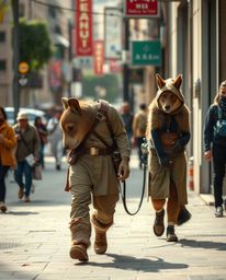A captivating street photography image evokes an ethereal and spiritual vibe.  It depicts a talking animal sidekick assisting