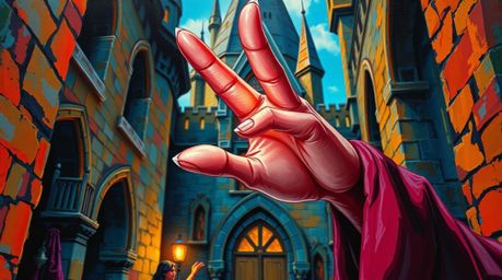 Explore a mesmerizing macro close-up of a classic Disney villain's spellcasting hand within the confines of an ancient castle