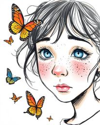 This vibrant color sketchnote depicts a close-up shot of a girl with freckles, her face filled with joy as she releases butte