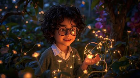 In this high-resolution stock photo, captured in a whimsical style reminiscent of Pixar, a bright-smiled young homeschooler h