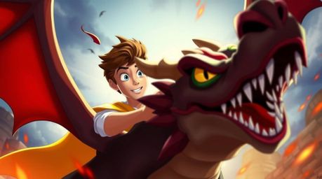 Experience a captivating scene of a charming prince with refined features battling a fearsome dragon, brought to life in the