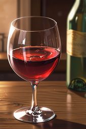 A captivating image featuring a crystal wine glass, elegantly holding a generous pour of deep red wine. The glass rests grace