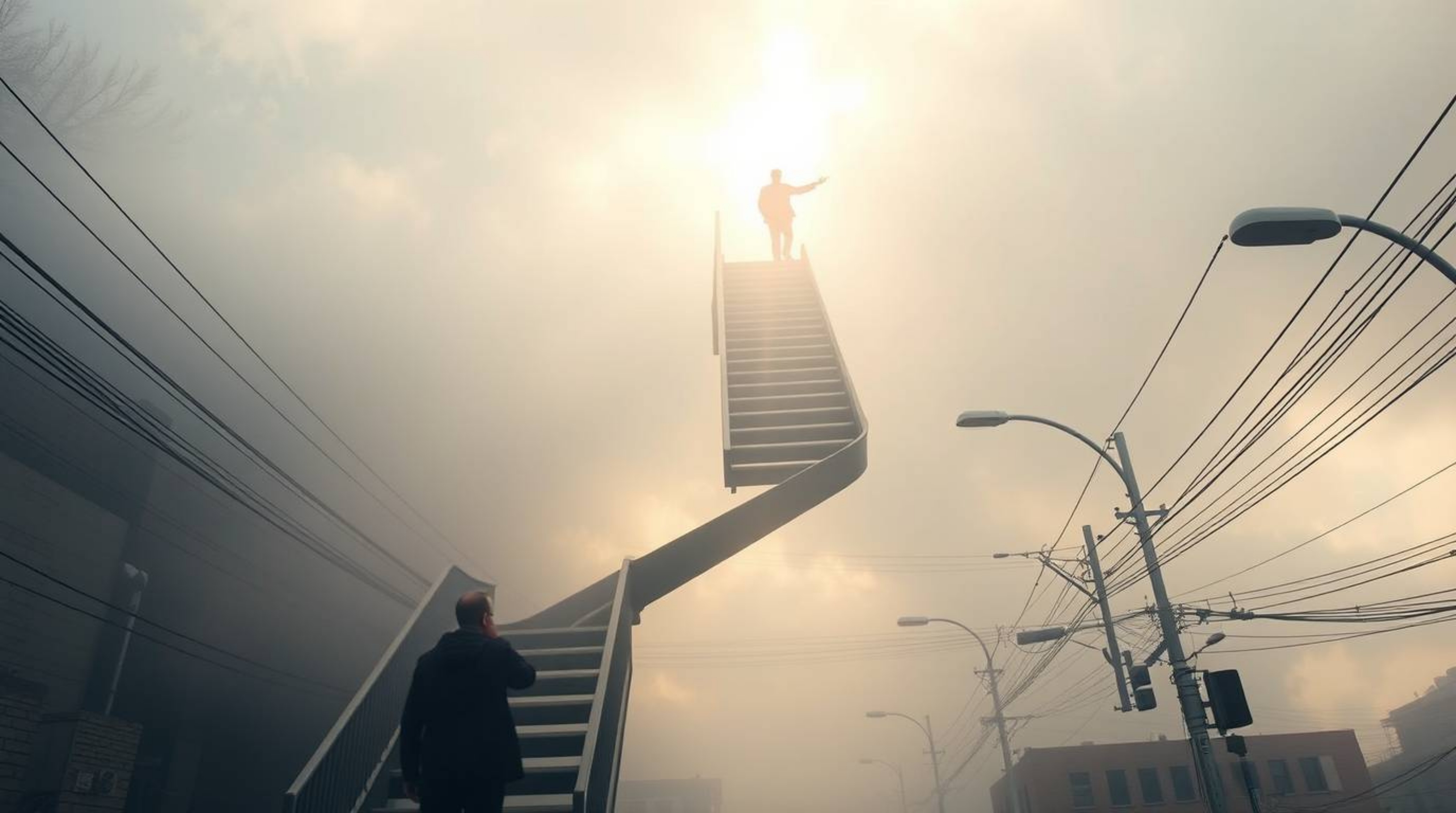 This collection features soft, dreamy candid street photography centered around a surreal stairway suspended in mid-air.  The