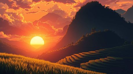 Immerse yourself in a stunning isekai anime style illustration bathed in the warm glow of the golden hour. This vibrant scene