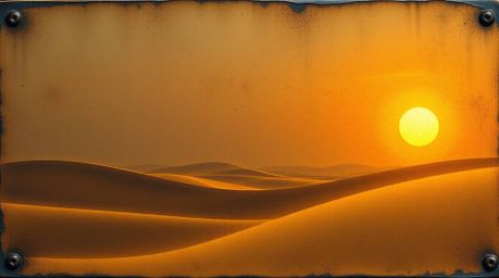 A captivating cast bronze sculpture depicts a breathtaking sunset at the edge of a desert, showcasing golden dunes bathed in 